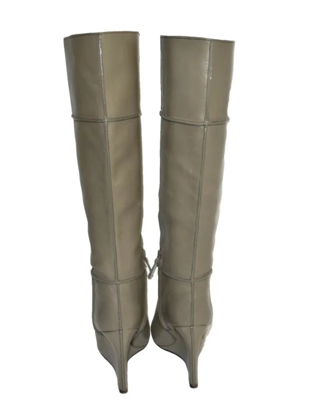 New Tory Burch Linnett Wedge Knee High Boot Taupe Tan Leather Sz 7 Z